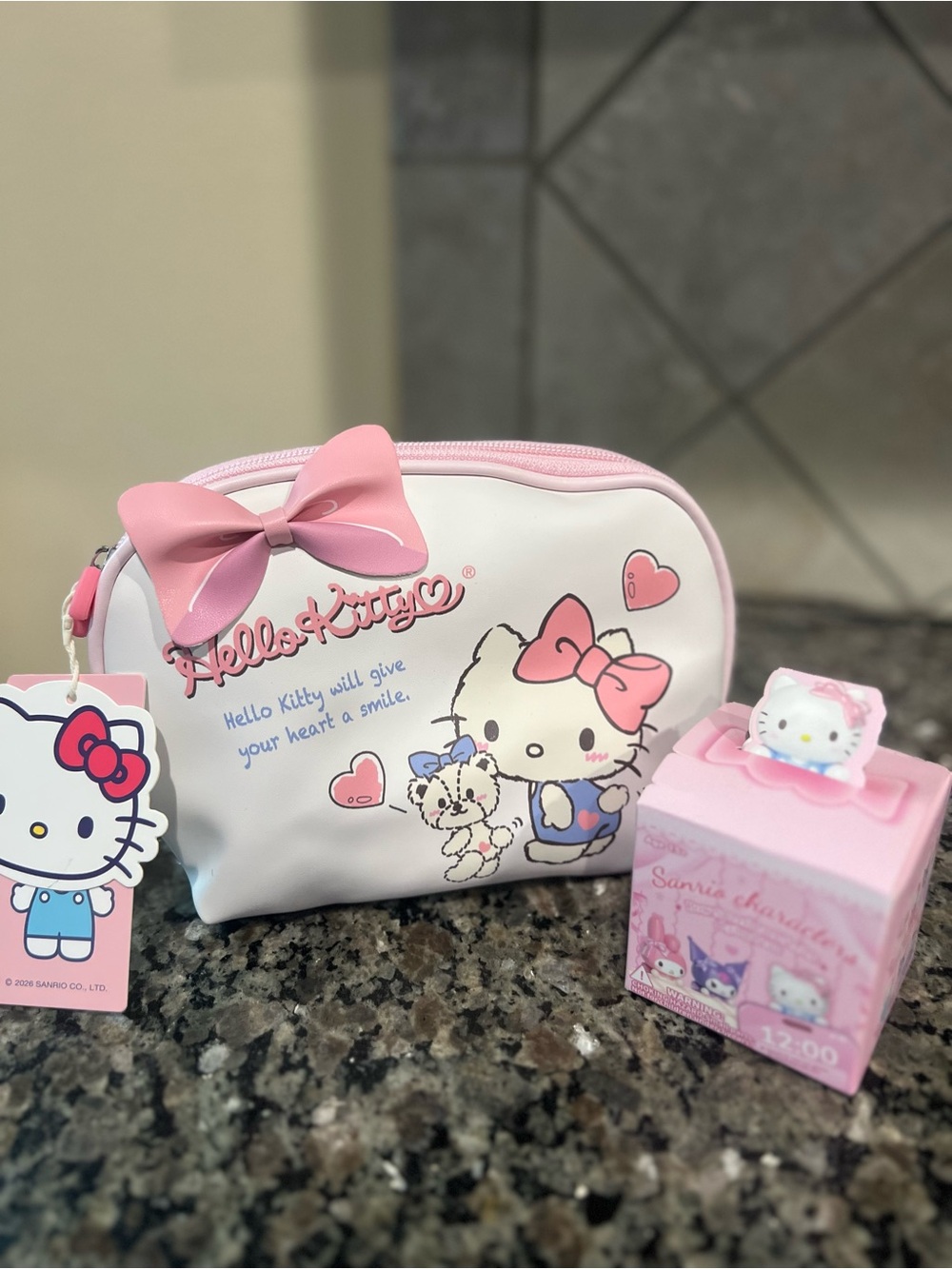 2 Piece Hello Kitty White & Pink Bow Kids Accessory Pouch